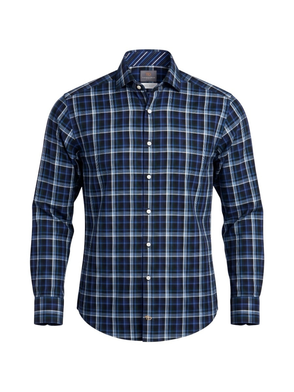 Thomas Dean Navy Plaid Pima Cotton Button Down Long Sleeve‎ Shirt